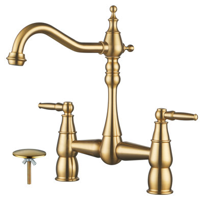 Robinet de lavabo central Bridge pour évier, robinet d'évier de cuisine 2 trous en laiton
