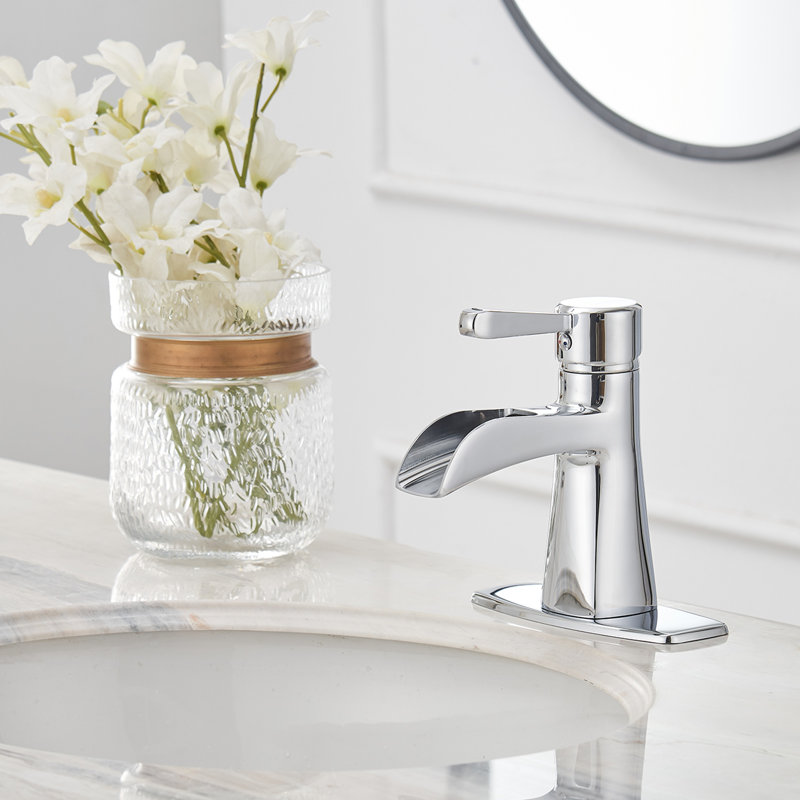 Brushed Chrome Single Handle Bathroom Faucet with Drain Assembly