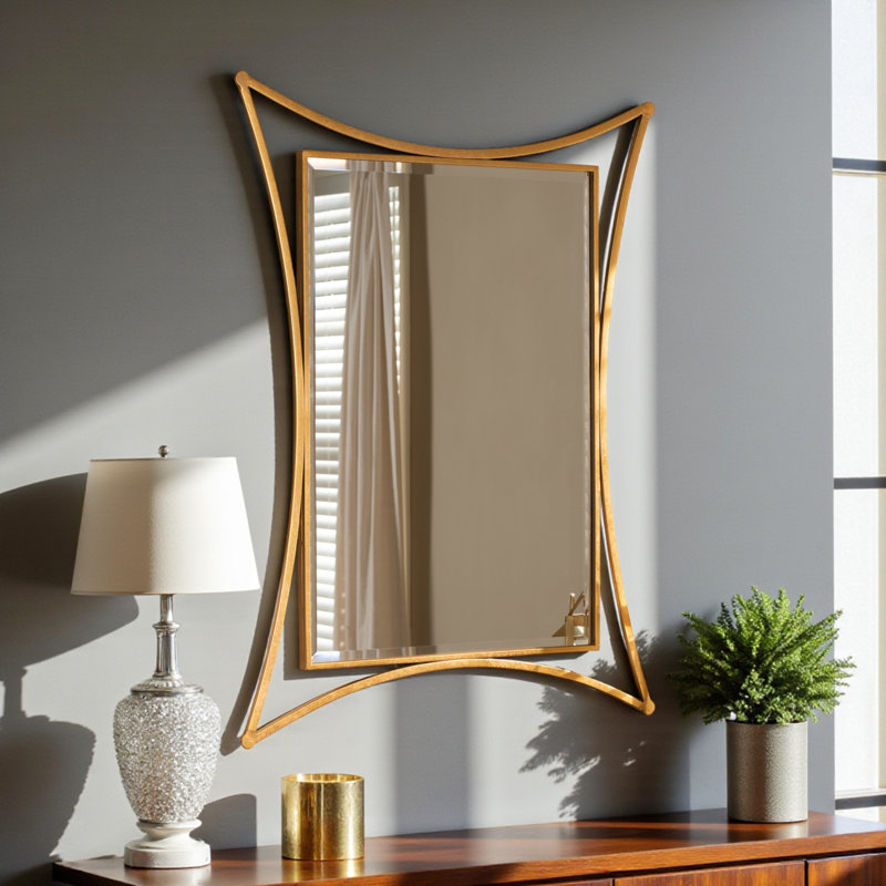 Melia Metal Framed Antique Gold Finish Rectangular Accent Wall Mirror, 41.74" H X 31.79" W X 0.74" D