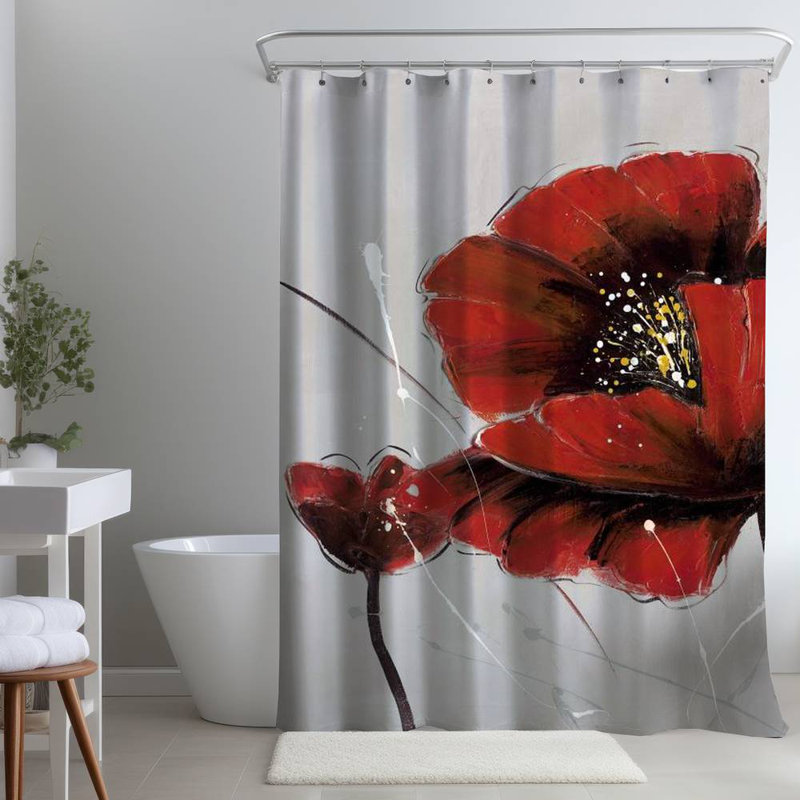 Floral – Polyester Shower Curtain, Dye Sublimation Print, 71" W × 74" L