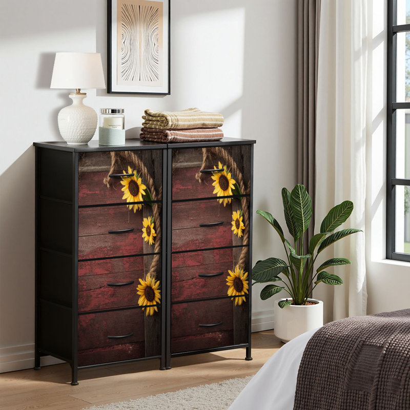 Commode 4 tiroirs pour chambre à coucher, commode étroite, plateau en bois et structure en fer de travail 18 po x 37,5 po - (l x H)