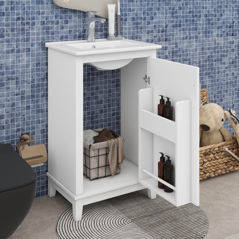Ensemble de meuble-lavabo moderne 20 "avec lavabo en céramique et 1 armoire, Blanc