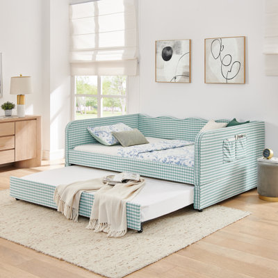 Divan-lit double convertible 3 en 1 avec couchette coulissante et poches de rangement latérales Gingham