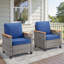 Ensemble de 2 chaises longues d'extérieur en osier gris avec coussins bleus pour véranda ou terrasse-291778406
