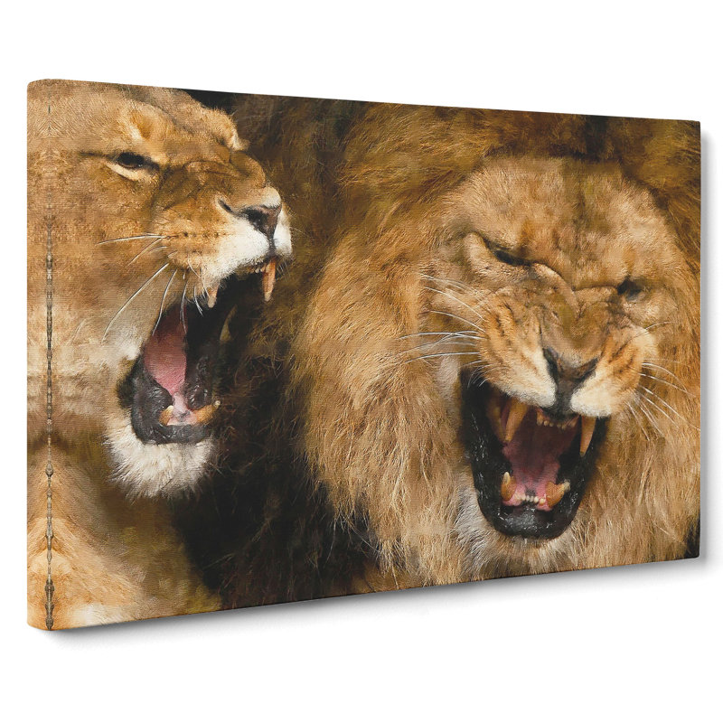 Two Lions - Wrapped Canvas Painting, 35cm H x 50cm W x 3cm D