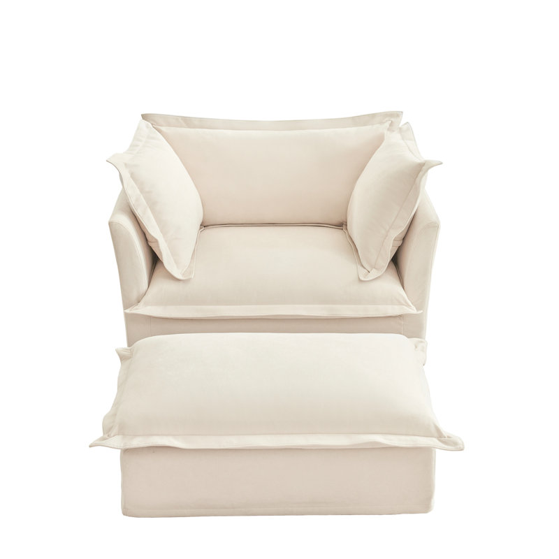 Fauteuil et siège profond, tissu chenille, crème de salon confortable, chenille douce, coutures élégantes, spacieux