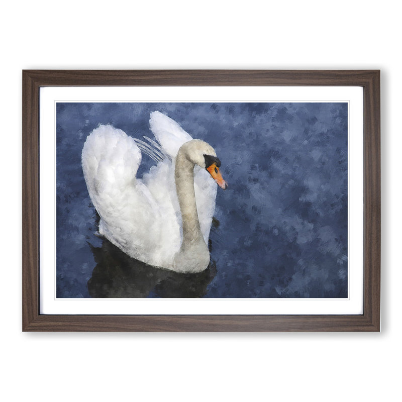 White Swan Vol.2 - Picture Frame Painting, Walnut Framed, 48cm H x 65cm W x 2cm D