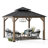 SUNJOY 11 x 11 ft. Wood Gazebo, Upgrade Outdoor Patio Cedar Framed Steel Hardtop Gazebo with 2-Tier Metal Roof, Suitable for Patios, Lawn and Backyard, Dark Brown Roof + Dark Wood Frame