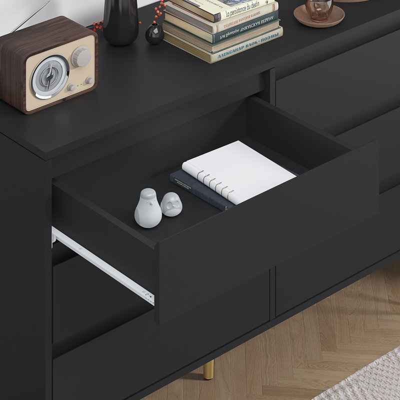 120 cm W Chest of 6 Drawers, Black