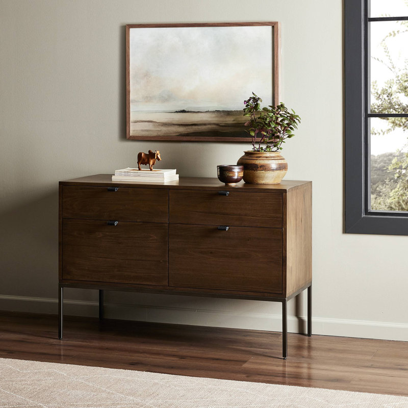 Trey 4 - Drawer Solid Wood File Cabinet, Brown