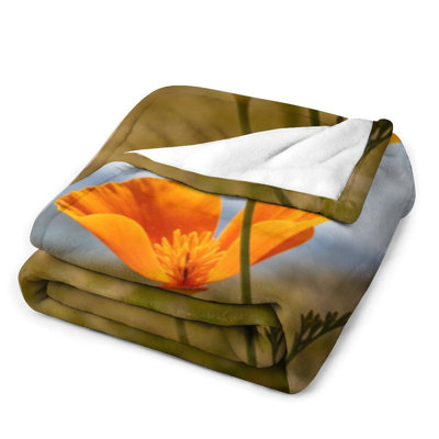 Jeté en flanelle de luxe deux coquelicots orange, couverture douce et chaude pour le canapé du salon