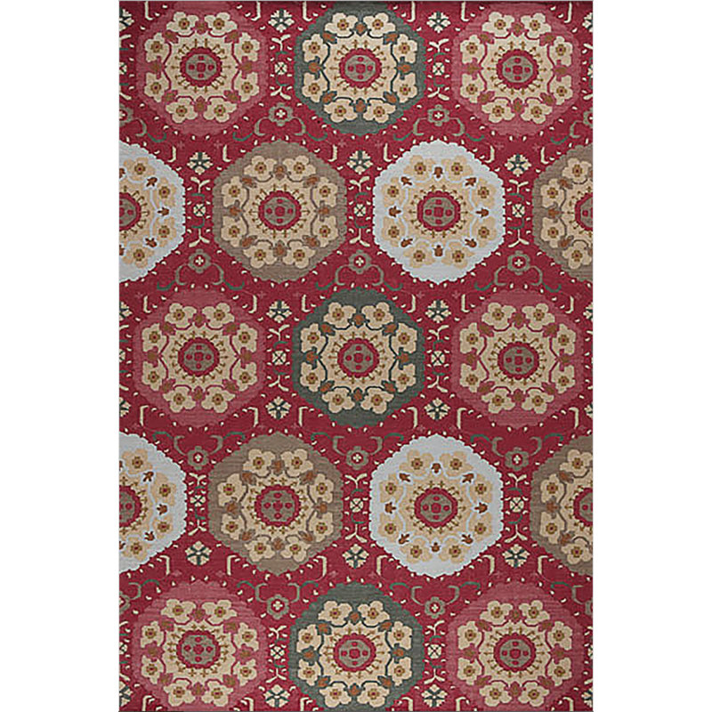 Suzani Wool Geometric Area Rug in Red/Green/Beige