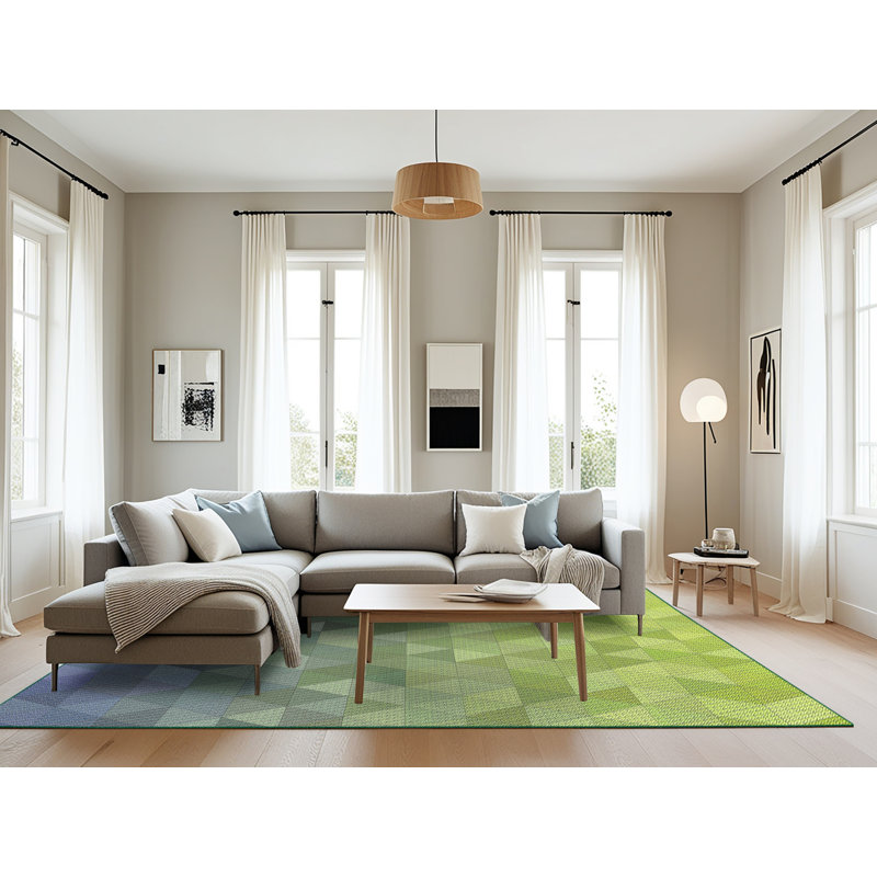 Tapis géométrique vert / bleu foncé, Rectangle 8 pi x 10 pi