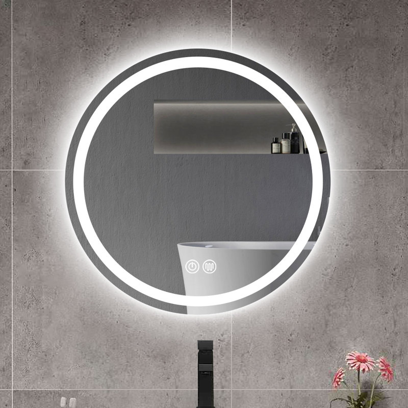 Miroir de salle de bain H LED, 23,62 po x 23,62 po