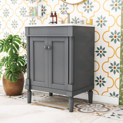 Sunde 24'' Single Bathroom Vanity with Ceramic Top, Modern Bathroom Storage Cabinet