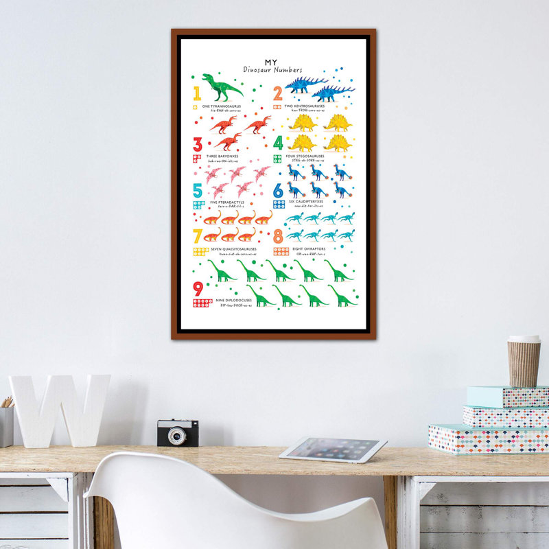 Dinosaure, impression d'art graphique, Toile avec cadre brun, H 40 po x l 26 po x P 1,5 po, Pas de tapis