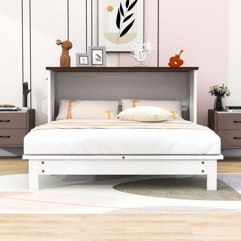 Argirdas Wood Murphy Bed Chest with Charging Station and Drawer, Queen