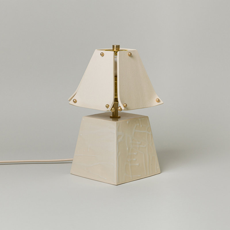 Osen Table Lamp, Bone, 13.5" H x 7.5" W x 7.5" D, Glace