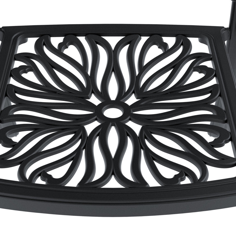 Chaise de patio en fonte d'aluminium 2 pièces avec structure noire et coussins bruns