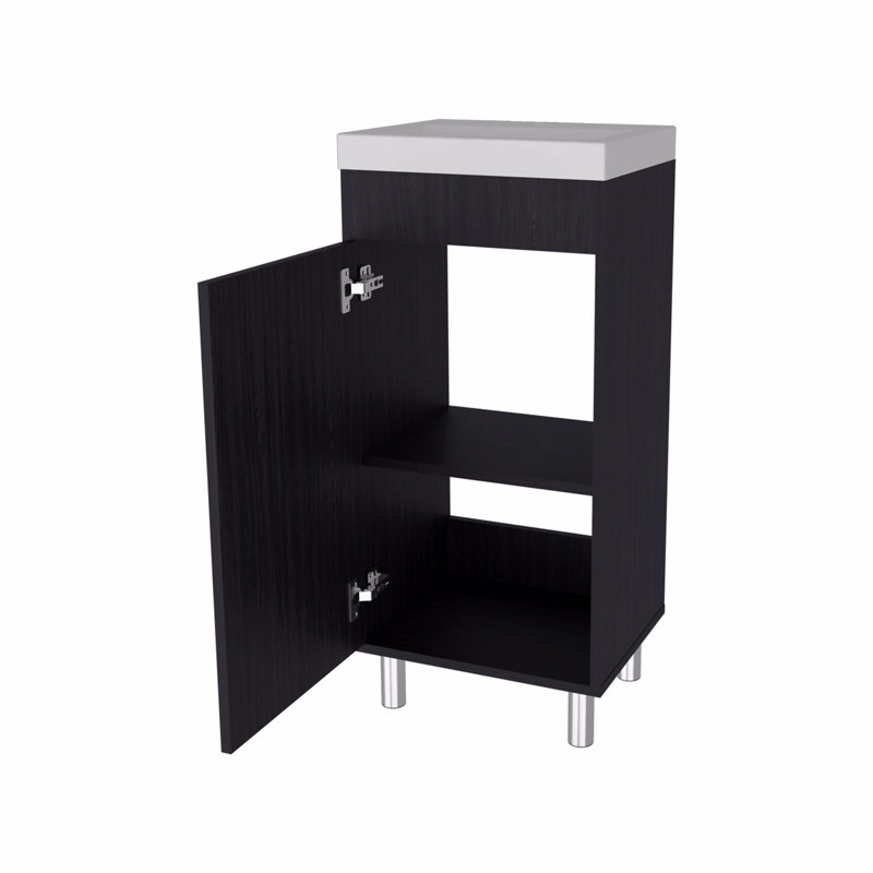 Meuble-lavabo avec 1 porte et 2 tablettes de rangement, Noir