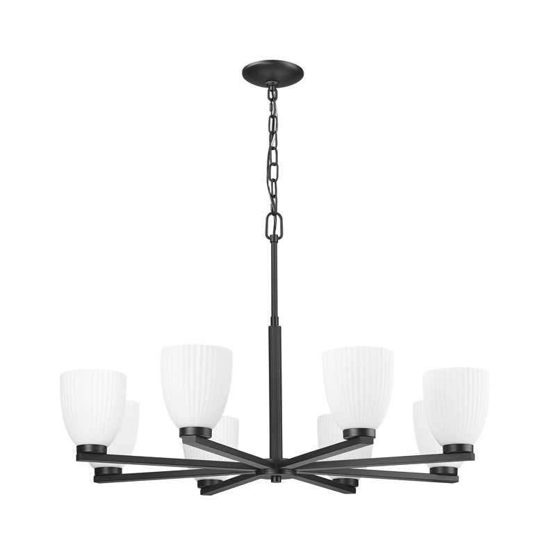 Lustre moderne Mateo, H 21,25 po x l 33,25 po x P 33,25 po, Noir mat, 8 lumières