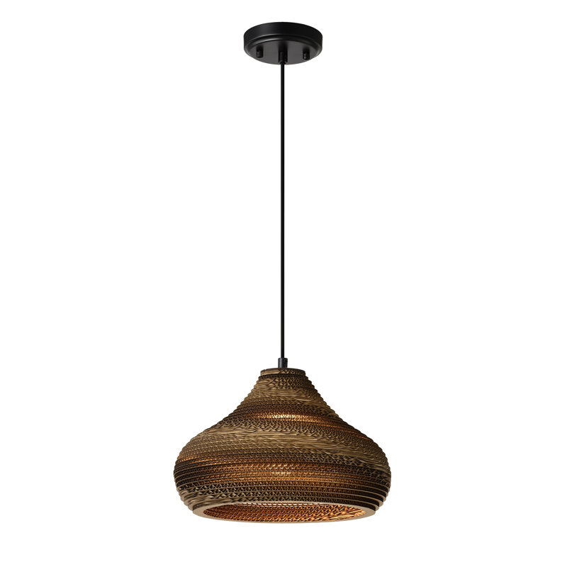 Luminaire suspendu de style nordique moderne 100 watts 1 lumière noir mat avec abat-jour en papier origami naturel