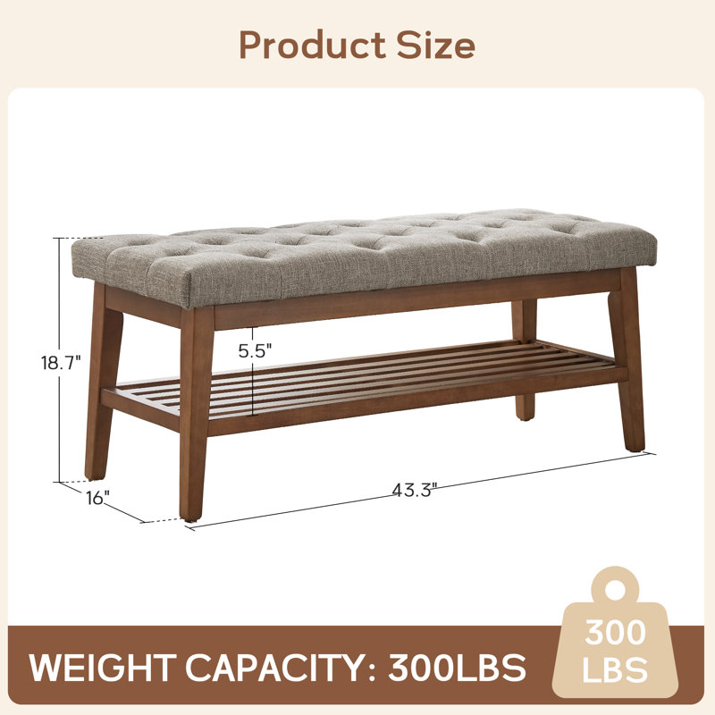 Upholstered Storage Bench, Brown Polyester