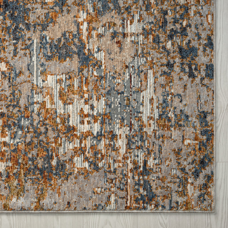 Arrika Floral Area Rug in Blue, Runner 2'6" x 12', Blues/Rust Tones