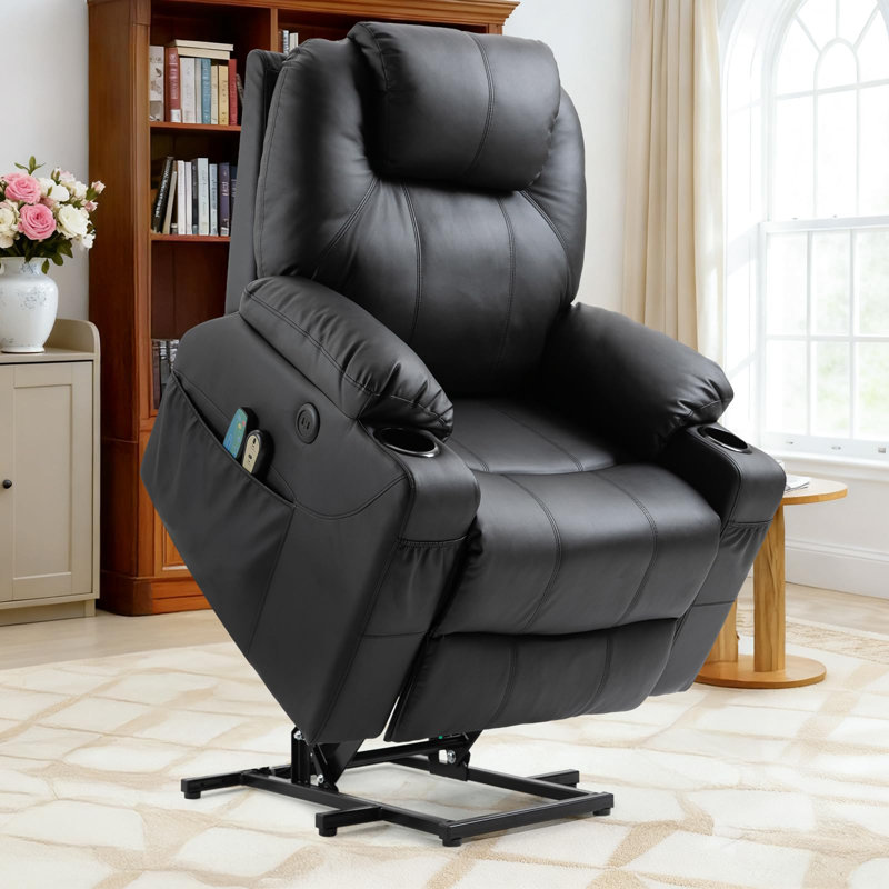  Electric Power Lift Recliner Chair With Heat & Massage For Elderly, Classic Ergonomic Single Lounge Sofa Home Theater Seat For Living Room With Side Pockets, Usb Port & 2 Cup Holders, Black