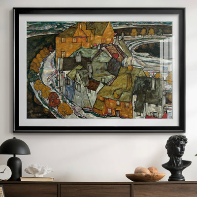 Crescent of Houses (Island Town)-Egon Schiele-Framed - Matted and Framed Under Acrylic Glass, Large Living Room Wall Art