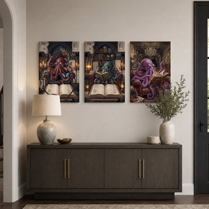 Ensemble de 3 toiles rouges, bleu sarcelle et mauve, H 30 po x l 20 po x 3 pièces