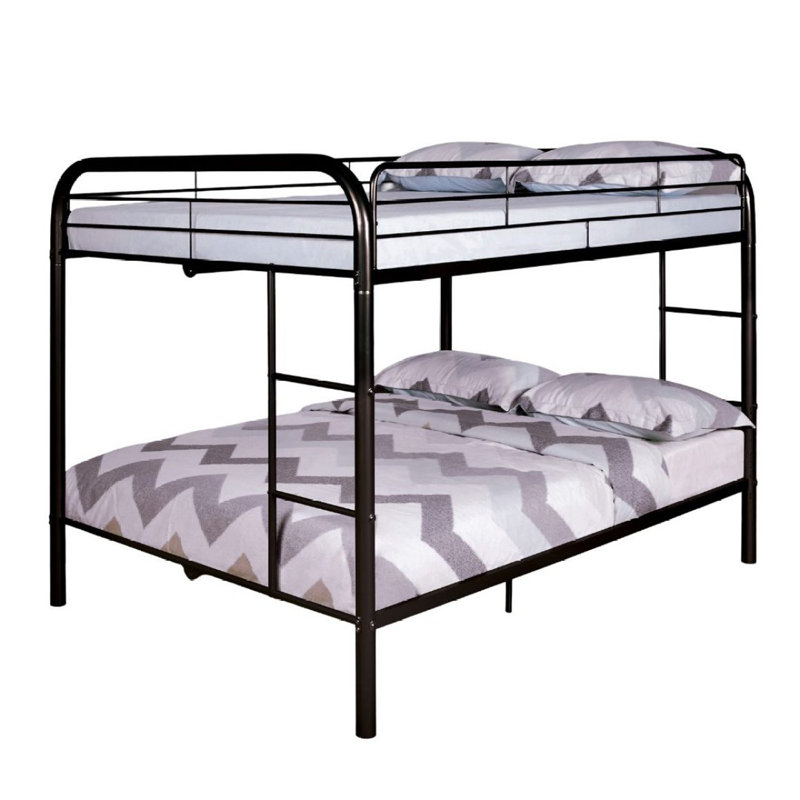 Lit superposé double au-dessus de double en métal de style contemporain avec échelle en angle, noir, Noir, noir, noir, noir