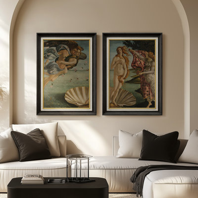 Renaissance Mythological Figures Birth of Venus Scene – Set of 2 Premium Framed Wall Art Print on Paper 26"x36"