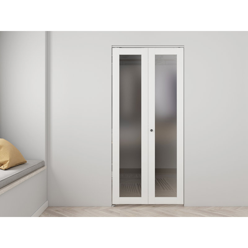 White Frosted Glass MDF Bifold Door with Stainless Steel Hardware