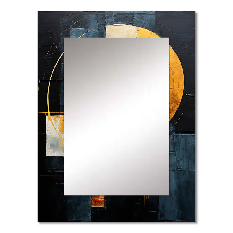Black And Gold Geometrics Arches I - Abstract Shapes Large Wall Mirror, Gold Decorative Mirror, Printed Metal Art, 32" x 24"