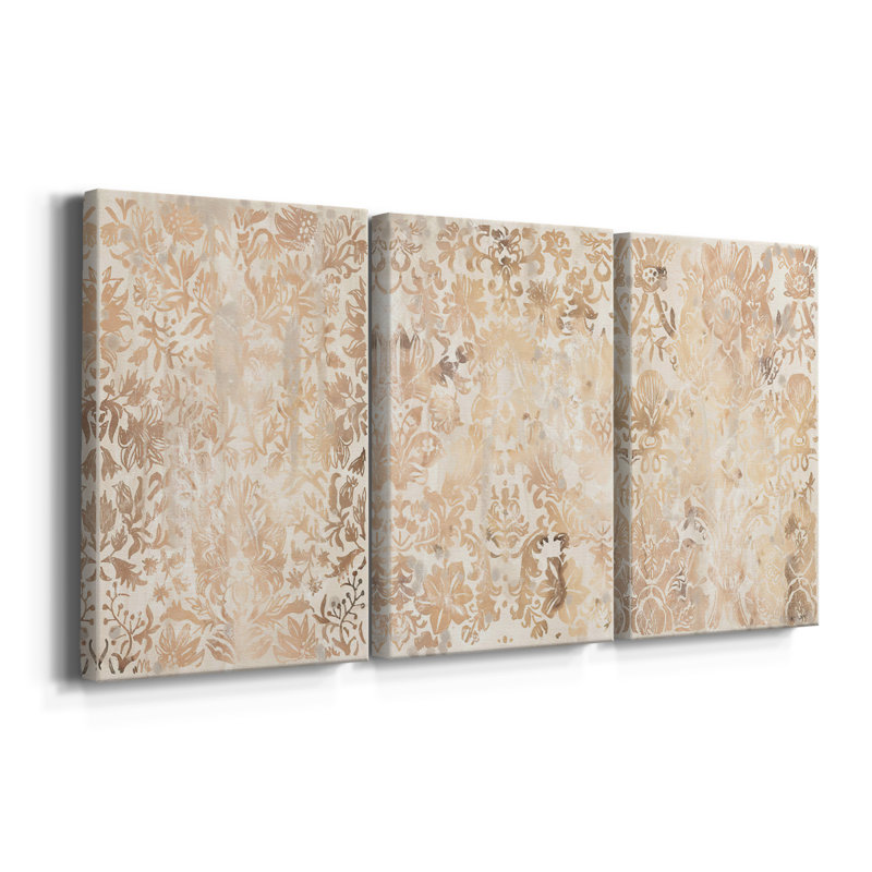 Noyer damassé I - Toile tendue sur mesure avec châssis - 3 pièces, H 48 po x l 96 po