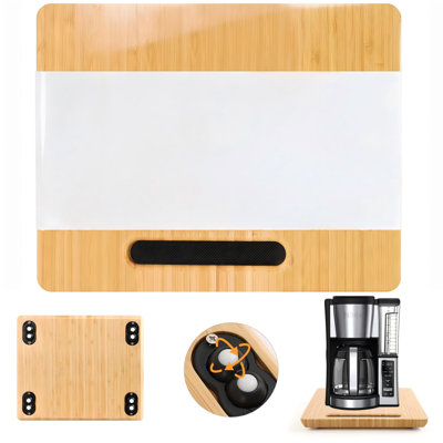 360°Appliance Slider, Bamboo Sliding Tray For Coffee Maker,Appliances Countertop Slides Easily From Under The Cabinet Rolling Tray With 360°Rotation Rubber Wheels