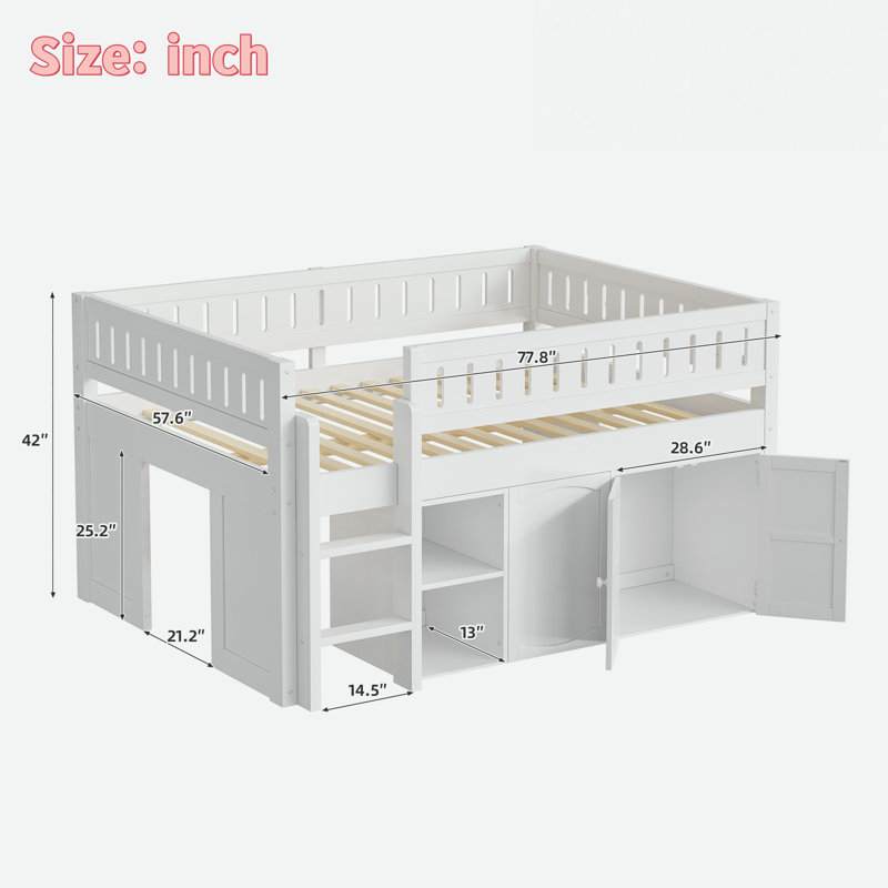 Loft Bed With Double-door Cabinet, Open Shelves And Chalkboard Panel, White