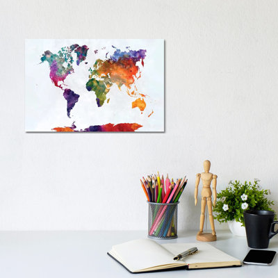 World Map in Watercolour XVI 1 Piece Wrapped Canvas Painting