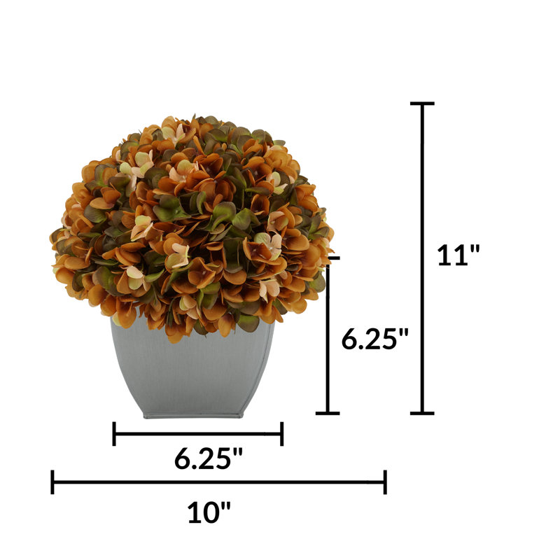 Arrangement d'hortensias de café en tissu synthétique dans un pot à fleurs, Café, Argent
