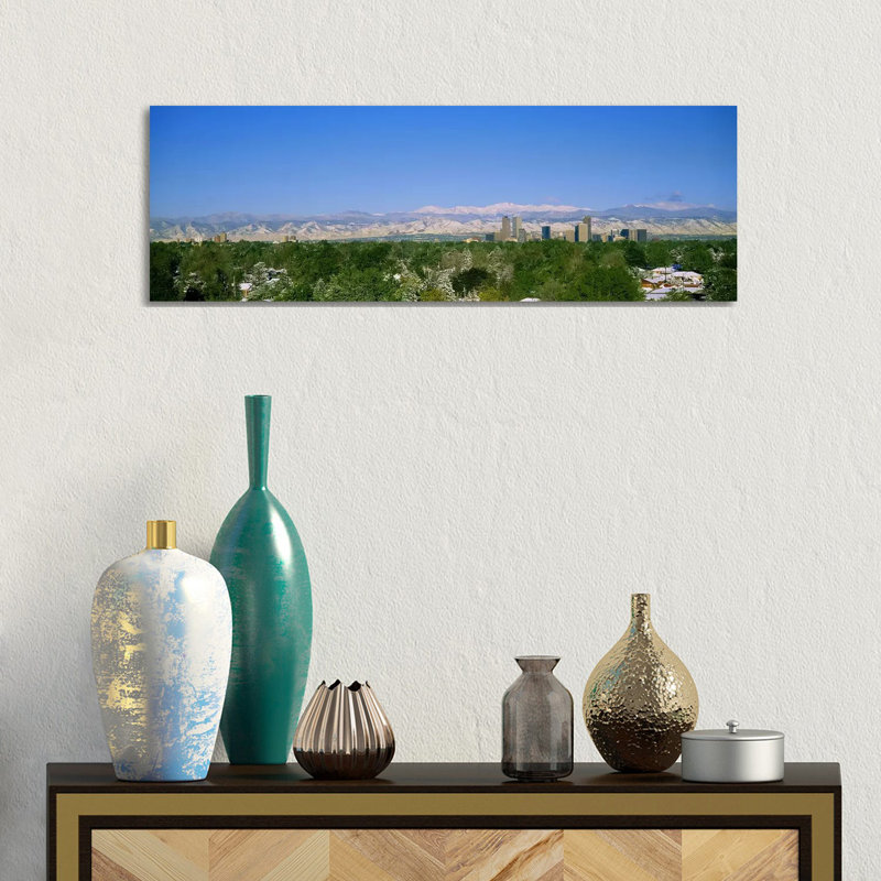 Buildings In A City With A Mountain Range In The Background, Denver, Colorado, USA - Wrapped Canvas Panoramic Print