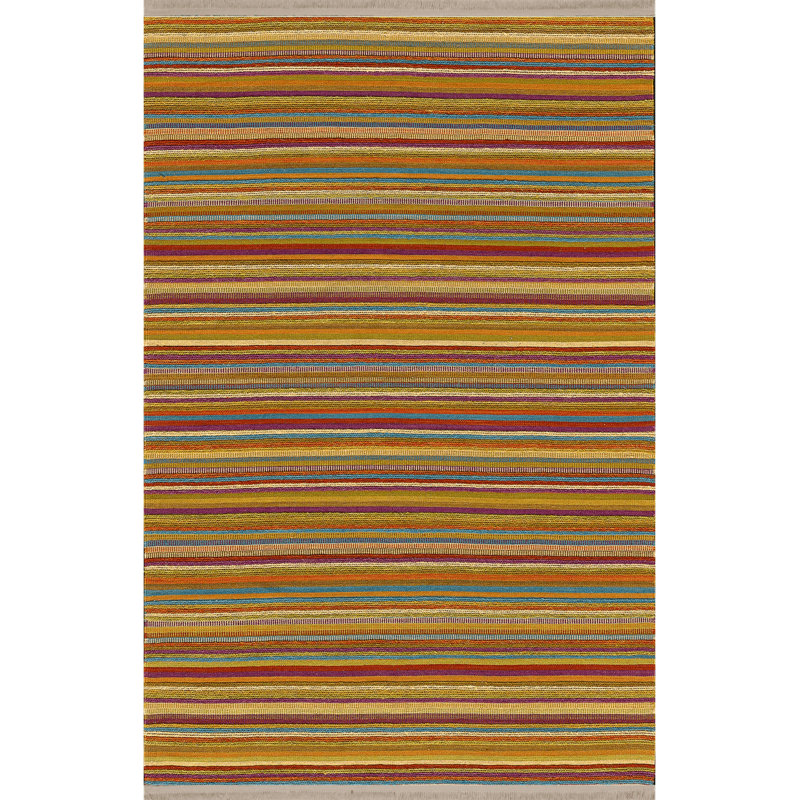 Multi-Colored Line Wicker Patterned Decorative Rug, Rectangle 3'3.37" x 4'11.06"