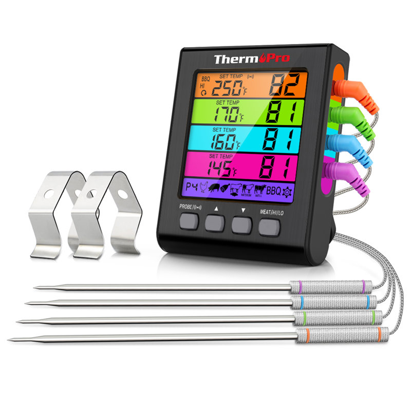Black Digital Meat Thermometer with Color-Coded Probes