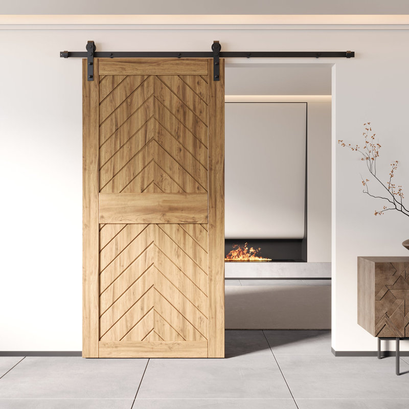 Porte de grange en bois de pin non fini et non assemblé 36 po x 84 po Homacer Fishbone Design (usage intérieur seulement)