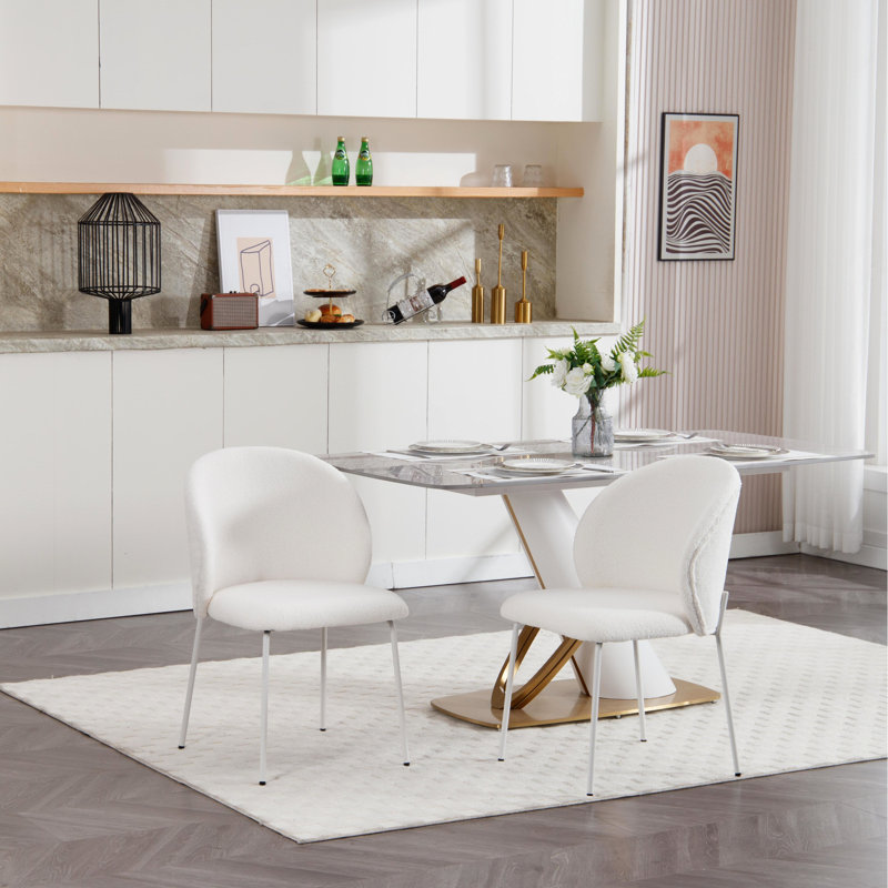 2 chaises, tissu en laine d'agneau doux, support en fer stable, courbe ergonomique avec coussins réglables de 2 patins de salle à manger, laine, pour une maison élégante