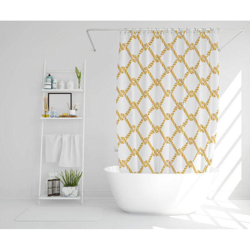 August 2 Piece Polyester Shower Curtain Set, 168cm H x 168cm W, White/Yellow
