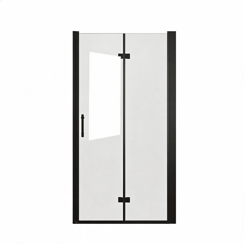 28 inch x 72 inch Matte Black Aluminum Frame Bifold Shower Door with Tempered Glass and Explosion Proof Film