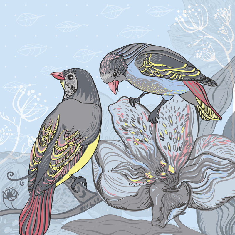 Birds And Blooming Flowers - Wrapped Canvas Print, 30cm H x 30cm W x 3.8cm D