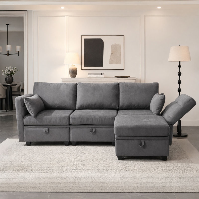 Canapé modulaire rembourré 4 pièces Jescie, Polyester gris foncé