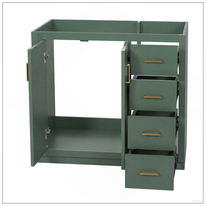 Meuble-lavabo de 36 po sans lavabo supérieur, armoire de rangement en bois massif, meuble-lavabo autoportant avec 3 tiroirs et portes à fermeture douce